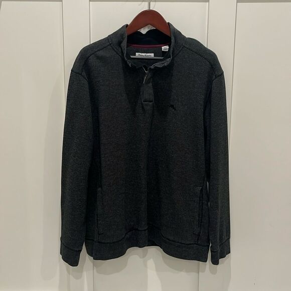Tommy Bahama Dark Grey LS 1/4 zip Sweater - Picture 1 of 7